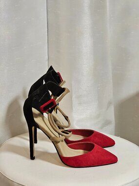 Red & Black Colorblock Pointed Toe Stiletto Heels | NWOB